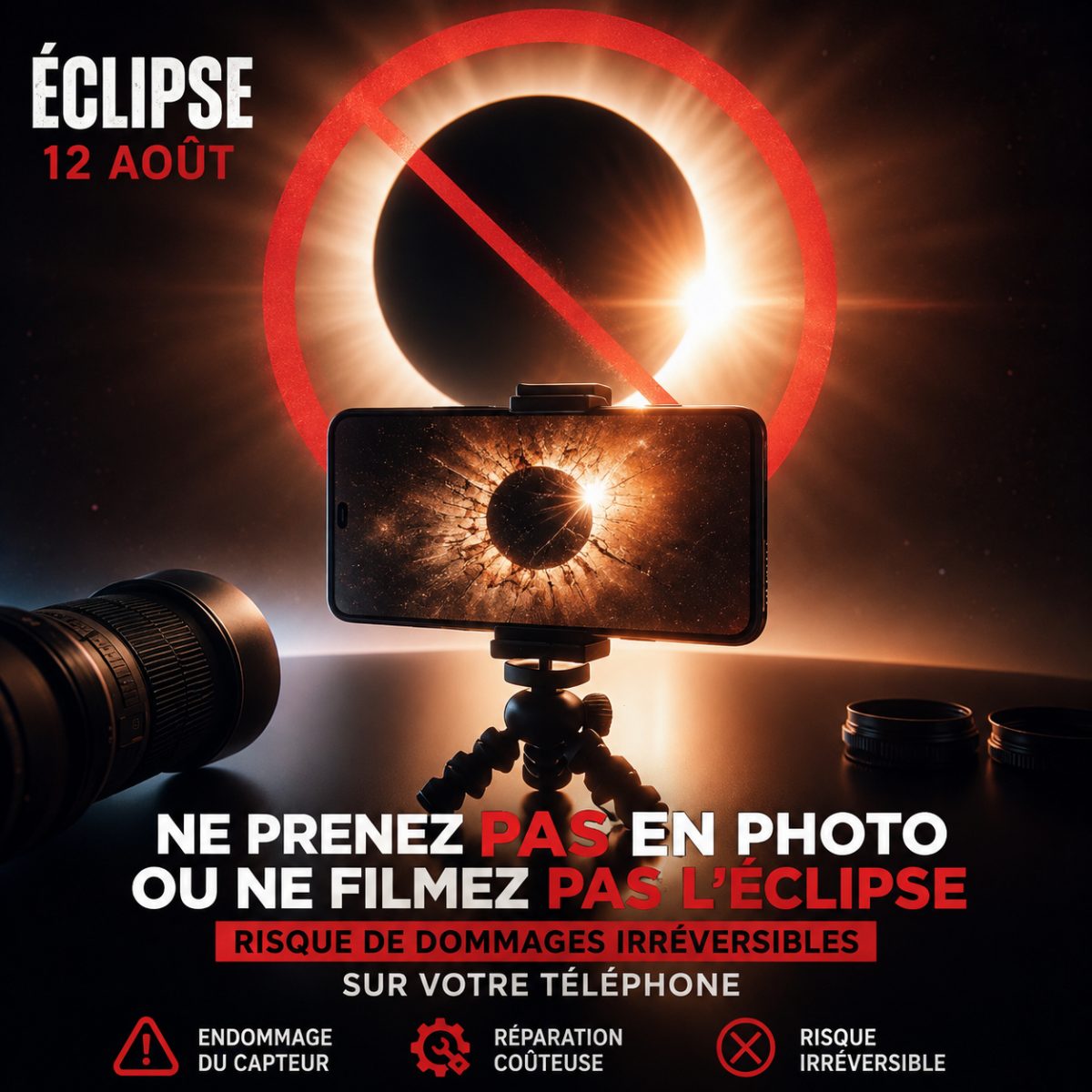 Éclipse du 12 août 2026 : pourquoi filmer le soleil avec votre smartphone peut griller le capteur photo (et comment le réparer)
